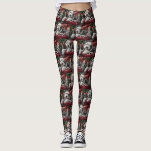 Leggings Festividad de Navidades de Sheepdog ingleses viejo