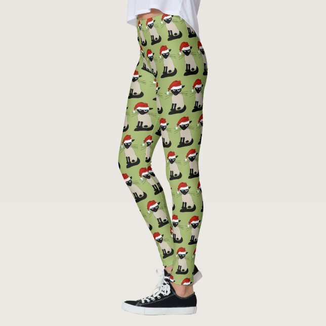 Leggings Festividad de Navidades siameses Cat Santa Funny (Izquierda)