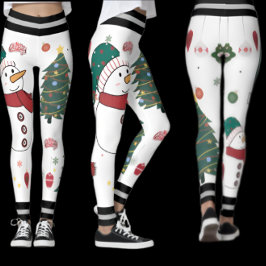 Leggings Festividad de Snowman y patrón de árbol de Navidad