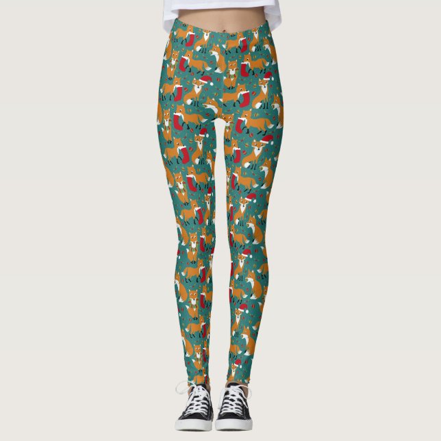 Leggings Festividad de zorros adorables Navidades con patro (Anverso)