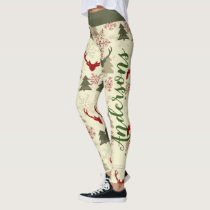 Leggings Festividad del nombre del patrón rojo verde del ci