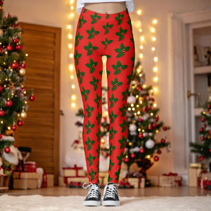 Leggings Festividad del patrón de Berry Holly Tree