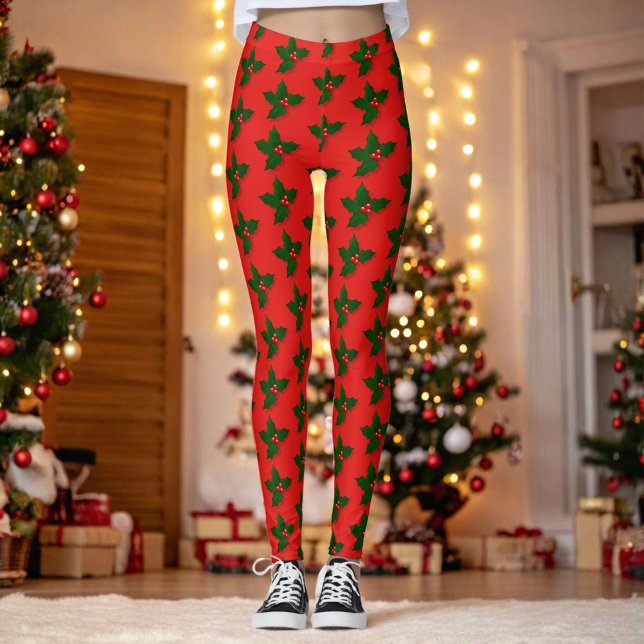 Leggings Festividad del patrón de Berry Holly Tree (Subido por el creador)