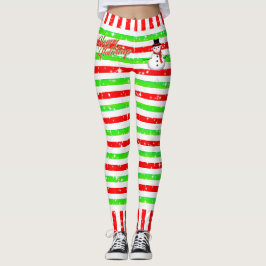 Leggings Festividad feliz a rayas con Snowman y copos de ni