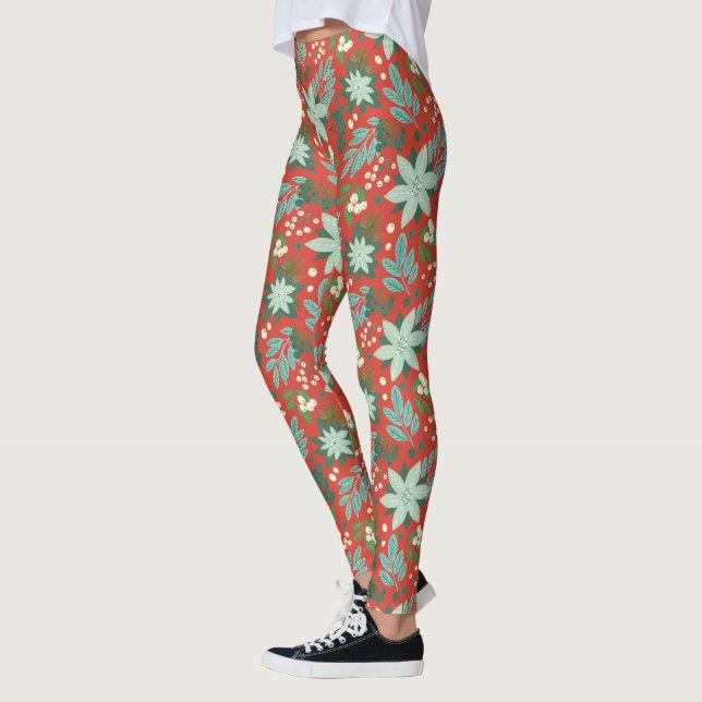 Leggings Festividad floral roja para navidades (Izquierda)