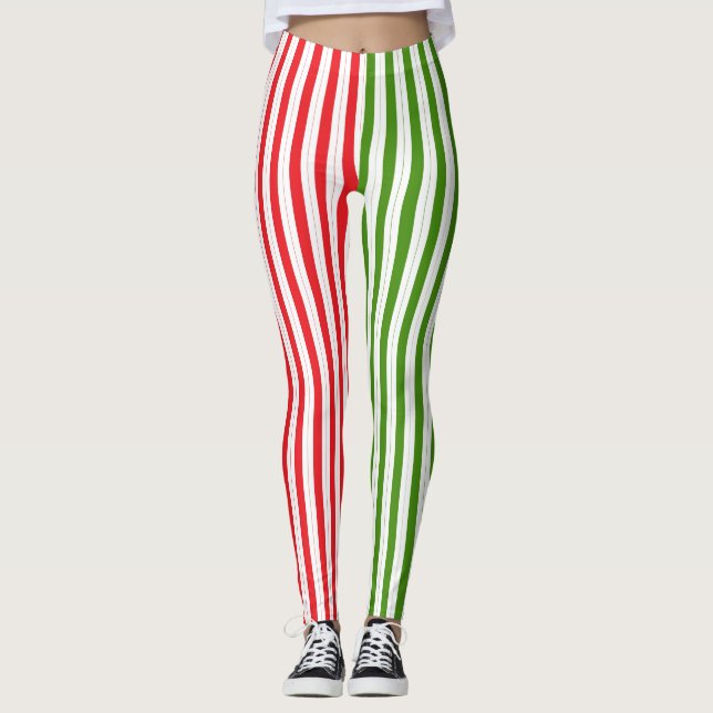 Leggings Festividad Red & Elf Green Candy Stripe Stripe (Anverso)