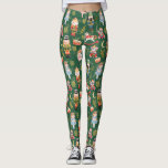 Leggings Festividad Whimsical Cute Nutcracker Ballet Verde<br><div class="desc">Patrón de medios mixtos caprichosos y mágicos hechos con Navidades de ballet desnudo y falsos copos de nieve dorados,  purpurina y follaje.</div>