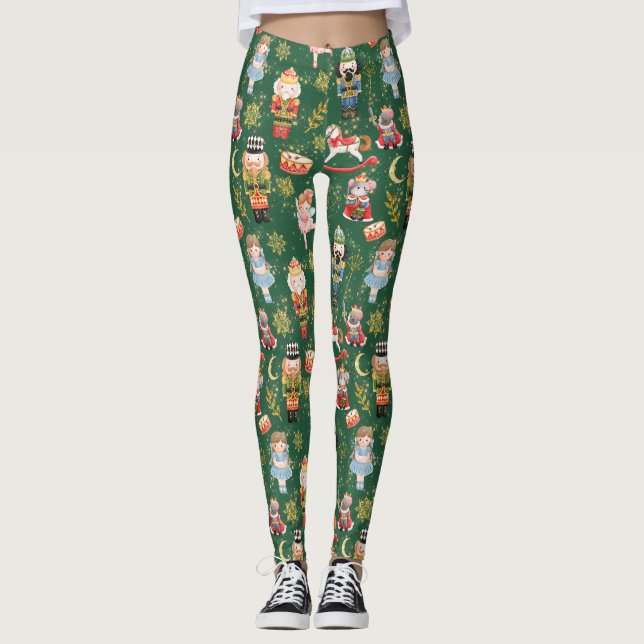 Leggings Festividad Whimsical Cute Nutcracker Ballet Verde (Anverso)