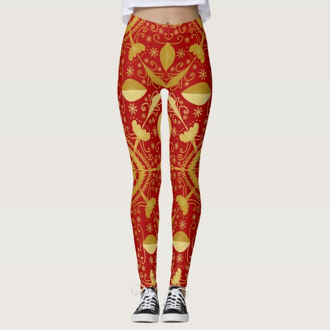 Leggings Festividades Navidades Rojos y Oro (Anverso)