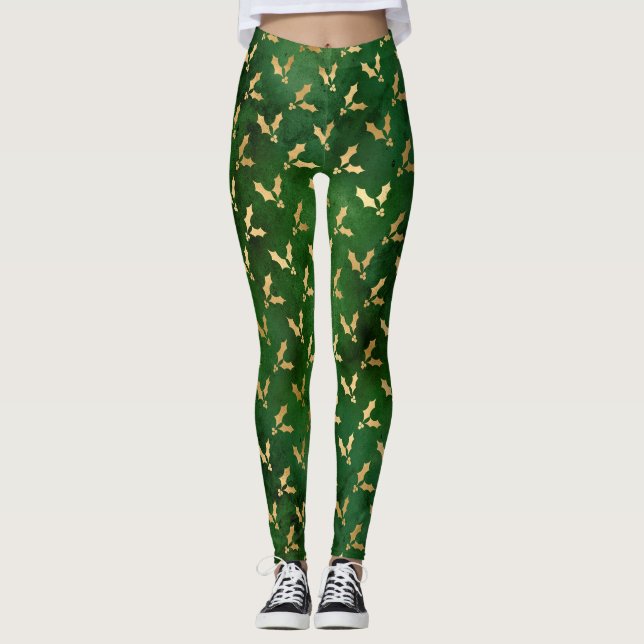 Leggings Festividades verdes y Relieves metalizados dorados (Anverso)