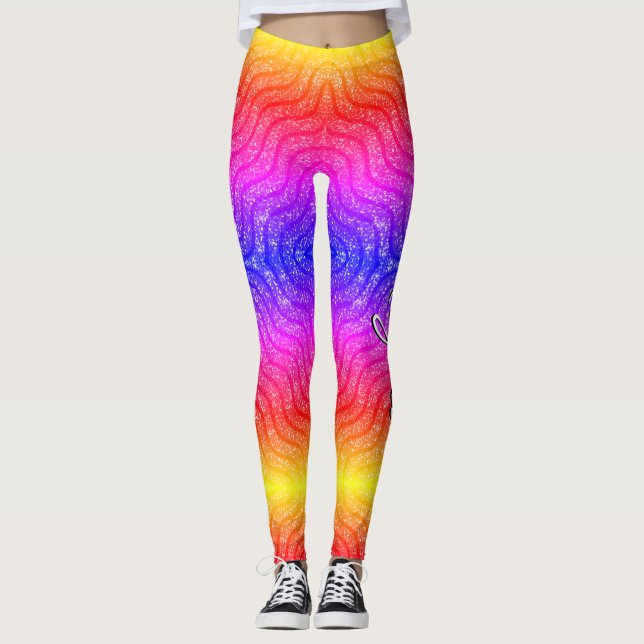 Leggings Fethers patrón Purpurina base azul rosa rojo (Anverso)