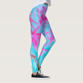 Leggings feuille bleue rose
