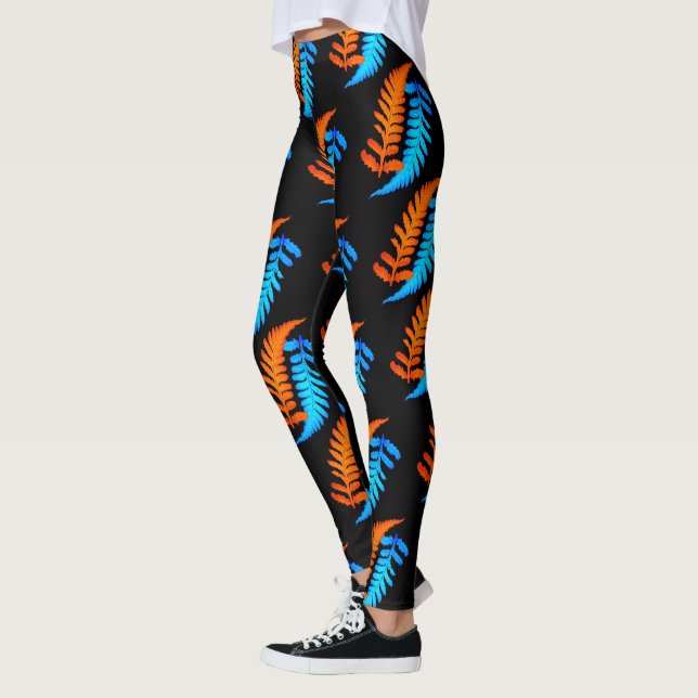 Leggings Fiery Naranja azul eléctrico helechos pintados jap (Izquierda)