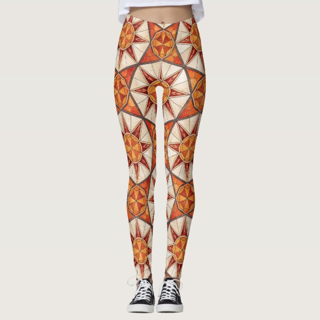Leggings Fiery Red and Orange Starburst - Geometric Mosaic (Anverso)