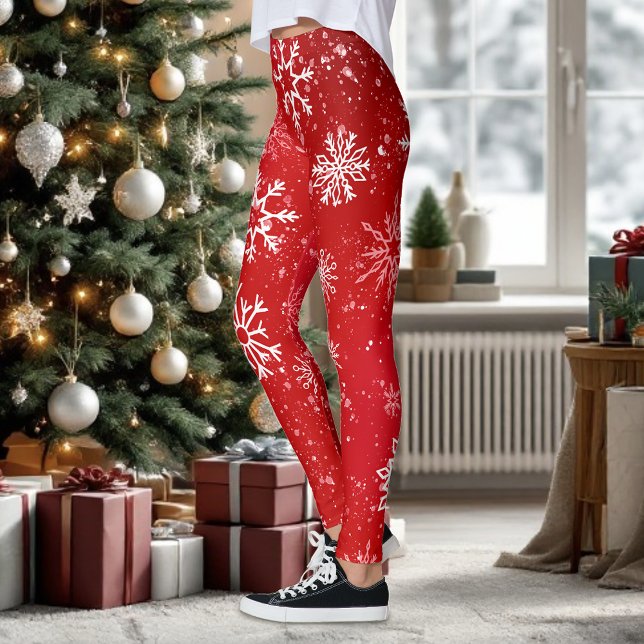 Leggings Fiesta Blanca Navideña de Copos de Nieve Rojo Rubí (Subido por el creador)