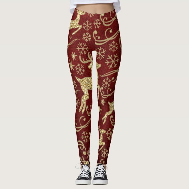 Leggings Fiesta de renos Purpurina de oro (Anverso)
