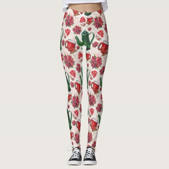 Leggings fiesta de té de vacaciones en acuarela (Anverso)