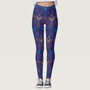 Leggings Fiesta del Festival Hanukkah Patrón de doodle azu