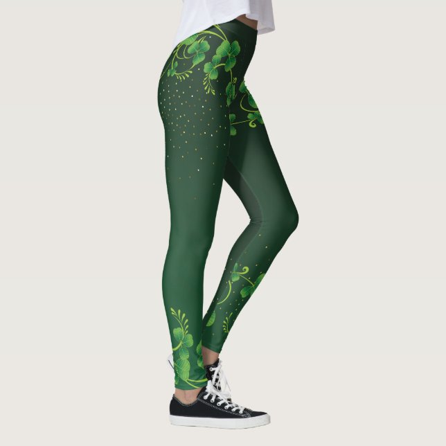 Leggings Fiesta irlandés del Green Shamrock Vine (Derecha)