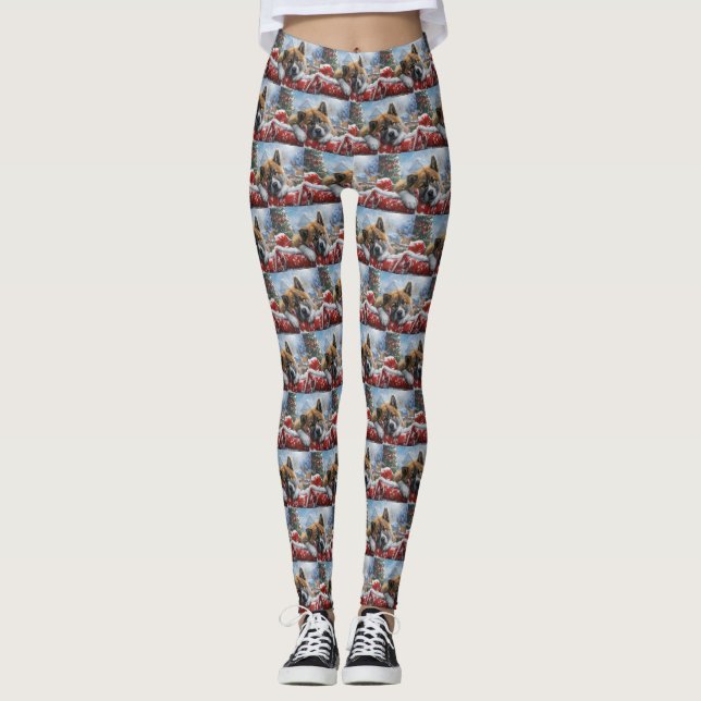 Leggings Fiesta Navideña de Perro Akita (Anverso)