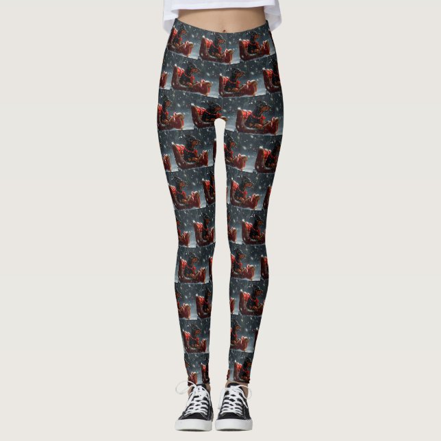 Leggings Fiesta Navideña del Perro Doberman (Anverso)