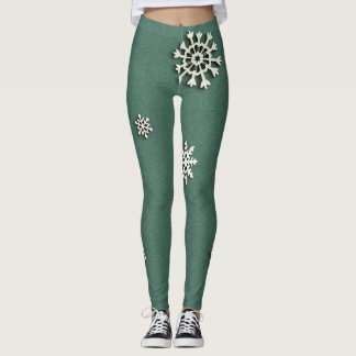 Leggings Fiesta Navideña Rústica Copos de Nieve Verdes