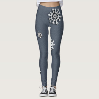 Leggings Fiesta Navideña Rústica Gris Azul Copo de Nieve