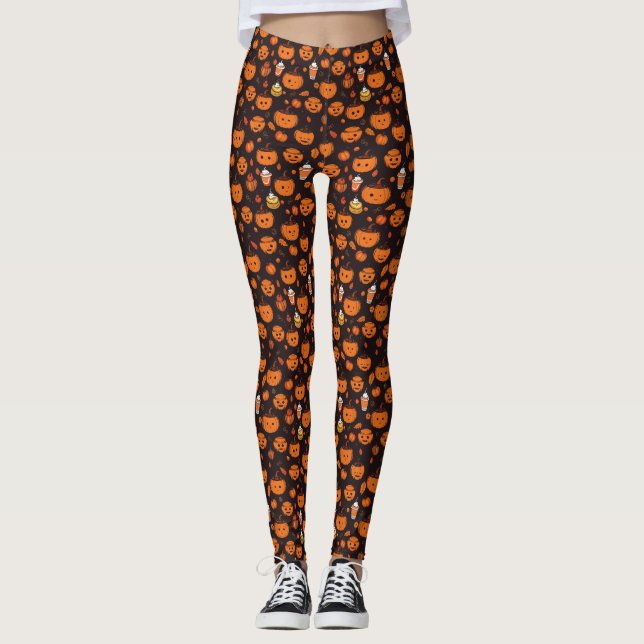 Leggings Fiesta Pizzazz De La Calabaza De Otoño (Anverso)