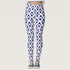 Leggings Fiesta Pos de polka azul festivo en blanco