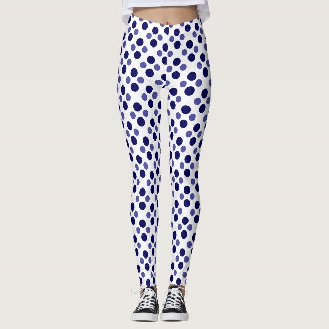Leggings Fiesta Pos de polka azul festivo en blanco (Anverso)