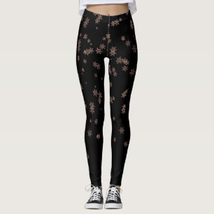 Leggings Fiestas de Navidad Copos de Nieve Rosa Dorado Únic