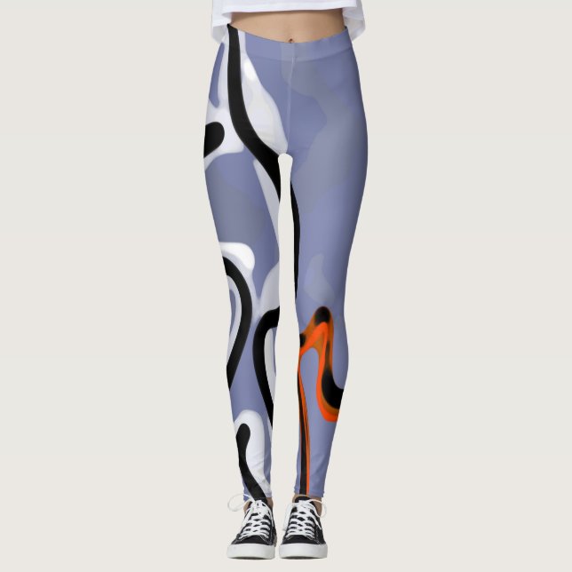 Leggings Figura con Línea: Azul abstracto, Naranja, B y W (Anverso)