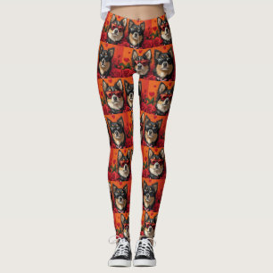 Leggings Finnish Lapphund con rosas del corazón Día de San