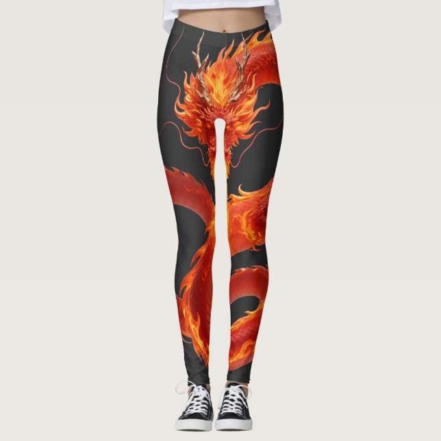 Leggings Fire Dragon Fantasy Art Design, Mythical Creature  (Anverso)
