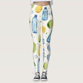 Leggings Fitness Water Droplets Botellas Fruits Pattern