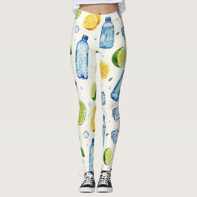 Leggings Fitness Water Droplets Botellas Fruits Pattern (Anverso)