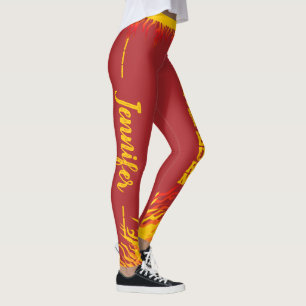 Leggings Flamas motivacionales con guión amarillo en rojo