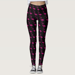 Leggings Flamenco rosa brillante patrón de purpurina negro