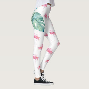 Leggings Flamenco tropical femenino del rosa de la acuarela