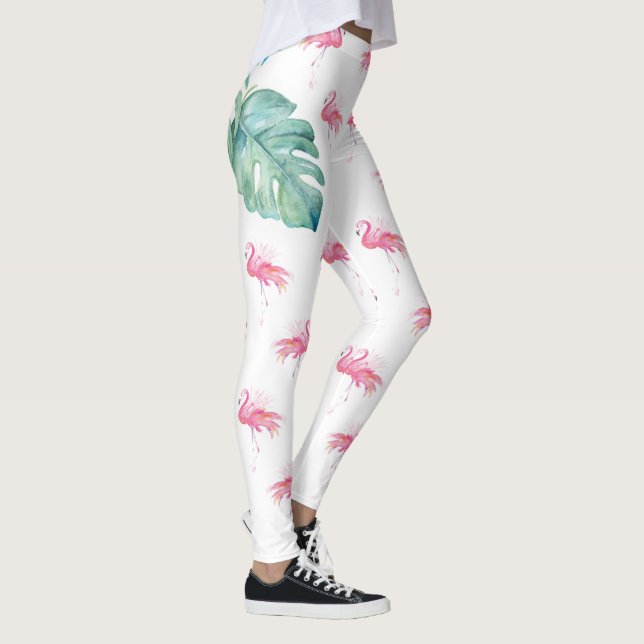 Leggings Flamenco tropical femenino del rosa de la acuarela (Derecha)