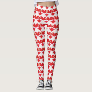 Leggings Flamencos blancos rosados con corazón rojo