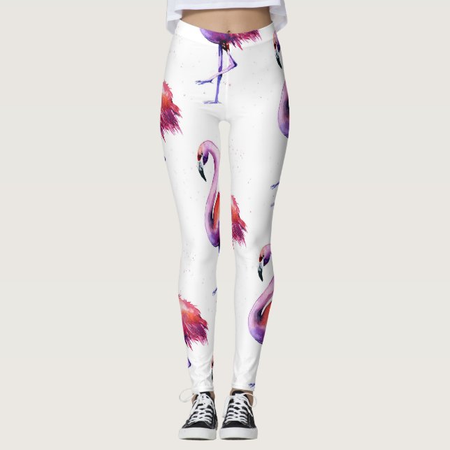 Leggings Flamencos con salpicaduras: patrón de acuarela. (Anverso)