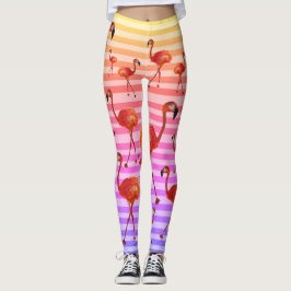Leggings flamencos de aves leggings, fondo de rayas