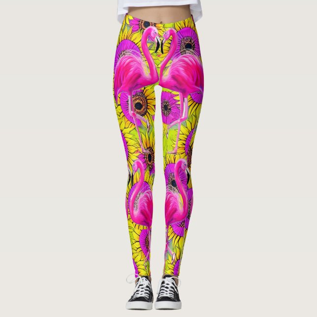 Leggings Flamencos en fondo floral (Anverso)