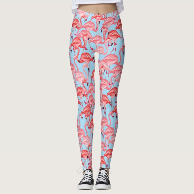 Leggings Flamencos rosados brillantes en el azul 2 (Anverso)