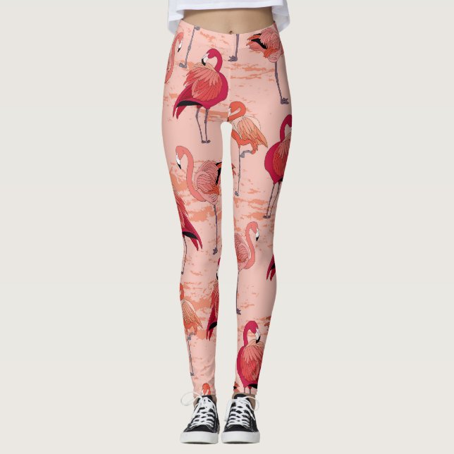 Leggings Flamencos rosados: Patrón tropical sin foco (Anverso)
