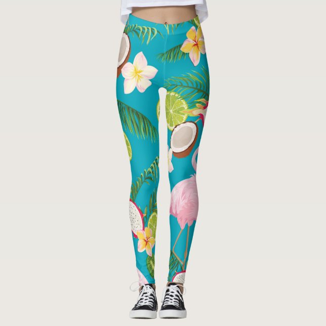 Leggings Flamencos rosados: Patrón tropical sin foco (Anverso)