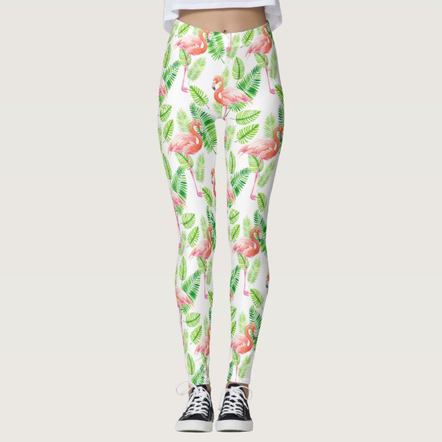 Leggings Flamencos y hojas tropicales (Anverso)