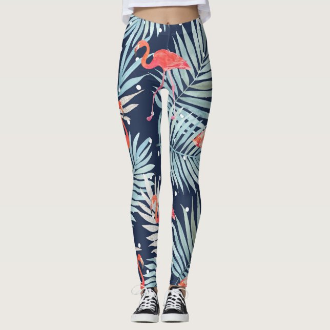 Leggings Flamingo acuarela: Elegancia tropical rosa. (Anverso)
