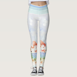 Leggings Flamingo Birds Ocean Beach Seashell Strike Art